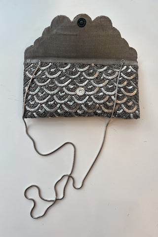 Silver Scalloped Beaded Clutch