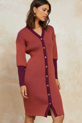 Ribbed Contrast Knit Dress