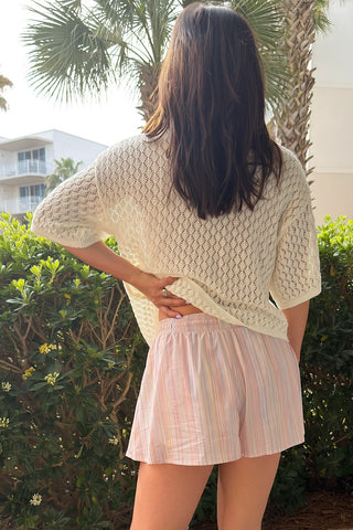 Pointelle Crochet Short-Sleeve Top