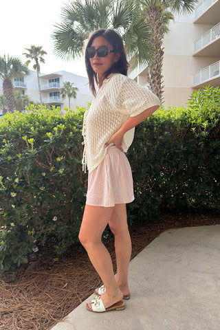 Pointelle Crochet Short-Sleeve Top