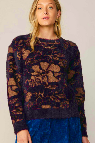 Fuzzy Plum Floral Sweater