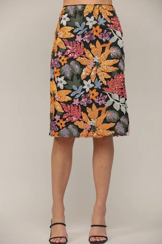 Sequin Floral Mesh Skirt