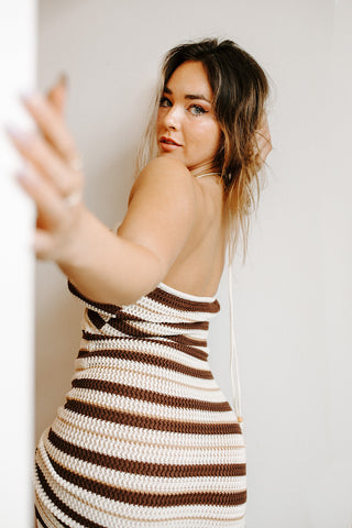 Crochet Striped Halter Dress