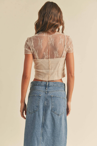 Short Sleeve Lace Overlay Top