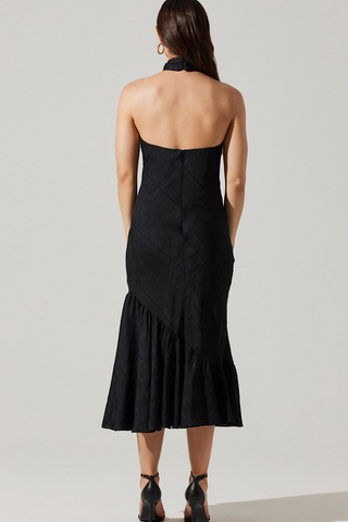 Jacquard Halter Black Dress
