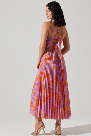 Plisse Floral Print Midi Dress