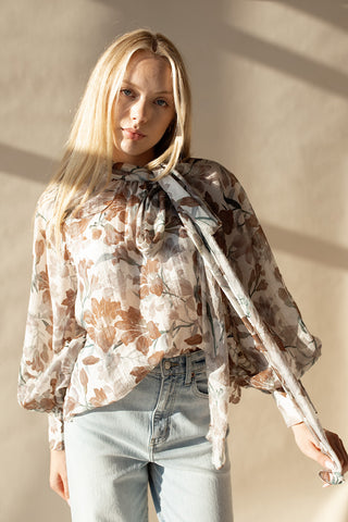 Floral Sheer Bow Tie Top