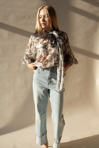 Floral Sheer Bow Tie Top