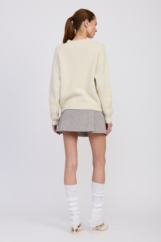 Embroidered Floral Sleeve Sweater