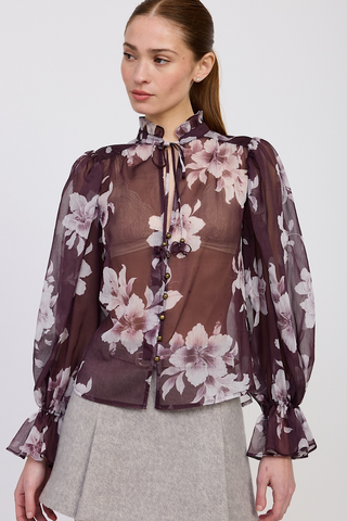 Plum Ruffled Floral Blouse