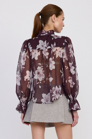 Plum Ruffled Floral Blouse
