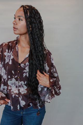 Plum Ruffled Floral Blouse