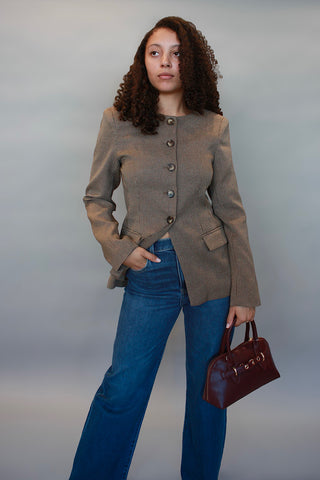 Tailored Collarless Blazer Jacket