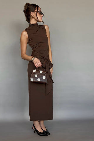Twisted Belt Tie Espresso Dress