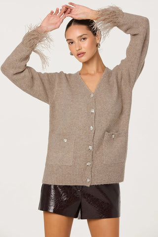 Rhinestone Feather Trim Cardi