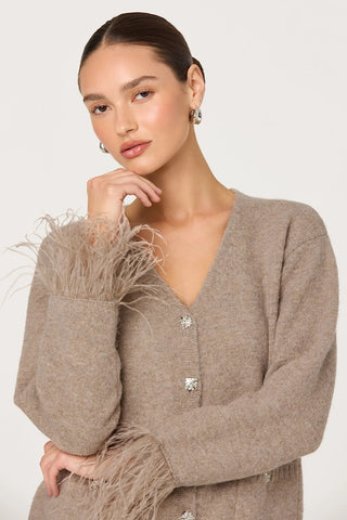 Rhinestone Feather Trim Cardi