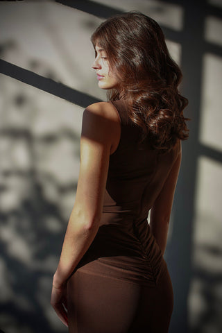 Twisted Belt Tie Espresso Dress