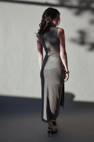 Twisted Belt Tie Grey Dress