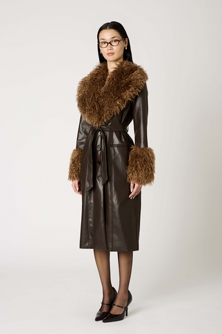 Luxe Espresso Vegan Shearling Coat
