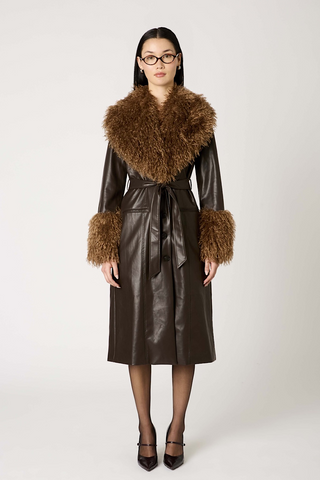 Luxe Espresso Vegan Shearling Coat