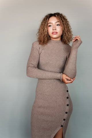 Button Slit Sweater Dress