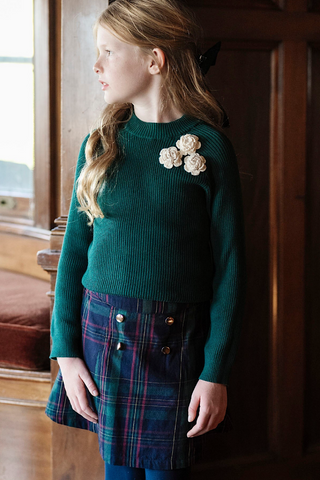 Youth Double Button Plaid Skirt