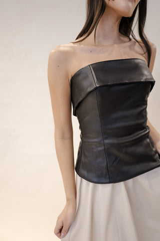 leather bustier top dress Strapless Draped Corset Faux Leather Dress Burgundy