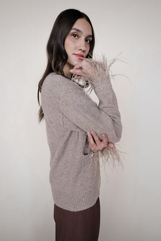 Rhinestone Feather Trim Cardi