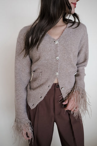 Rhinestone Feather Trim Cardi