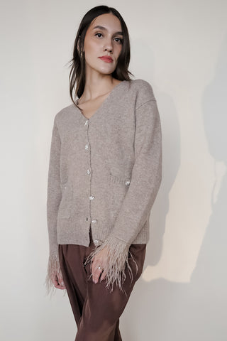 Rhinestone Feather Trim Cardi
