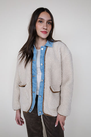 Denim Trim Sherpa Jacket
