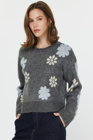 Floral Motif Crewneck Sweater