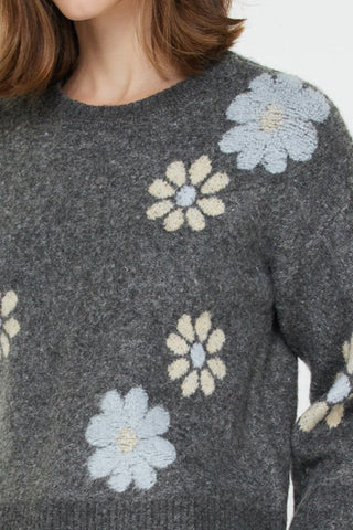 Floral Motif Crewneck Sweater