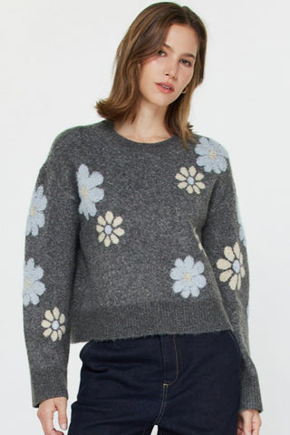 Floral Motif Crewneck Sweater