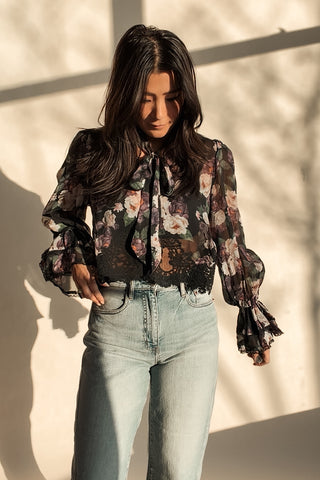 Mixed Lace Floral Blouse