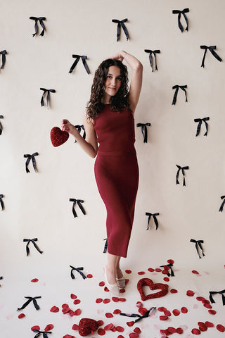 Shimmer Ribbed Midi Skirt