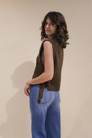 Satin Tie Cable Knit Vest