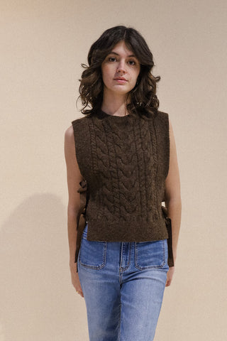 Satin Tie Cable Knit Vest