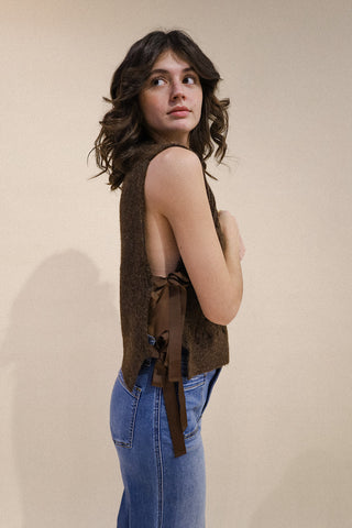 Satin Tie Cable Knit Vest