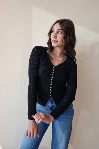 Pointelle Button Fitted Cardi