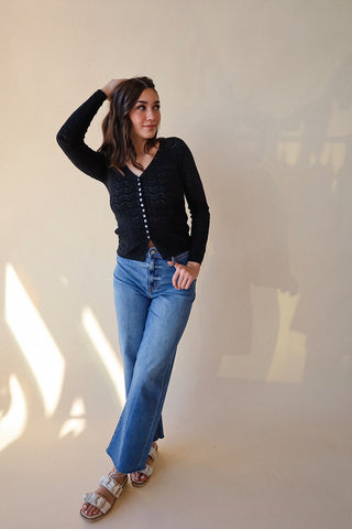 Pointelle Button Fitted Cardi