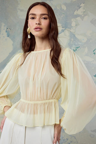Sheer Balloon Sleeve Blouse