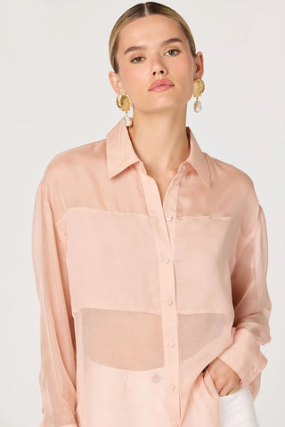Sheer Banded Collar Shirt