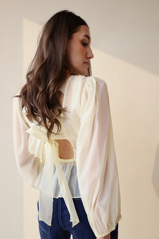 Sheer Balloon Sleeve Blouse
