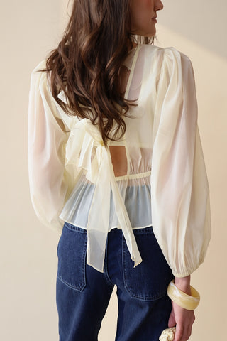 Sheer Balloon Sleeve Blouse