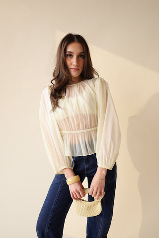 Sheer Balloon Sleeve Blouse