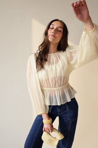 Sheer Balloon Sleeve Blouse