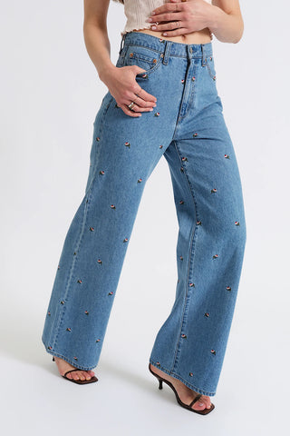 Wide Leg Long Floral Jean