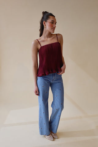 Wide Leg Long Floral Jean