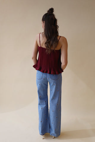 Wide Leg Long Floral Jean